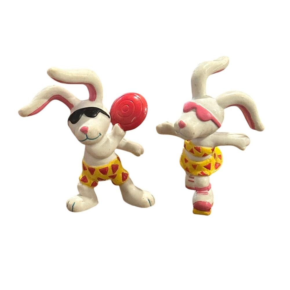 Lot of 2 Vintage 1989 Hardees Beach Bunnies Applause PVC Figures 2.5"